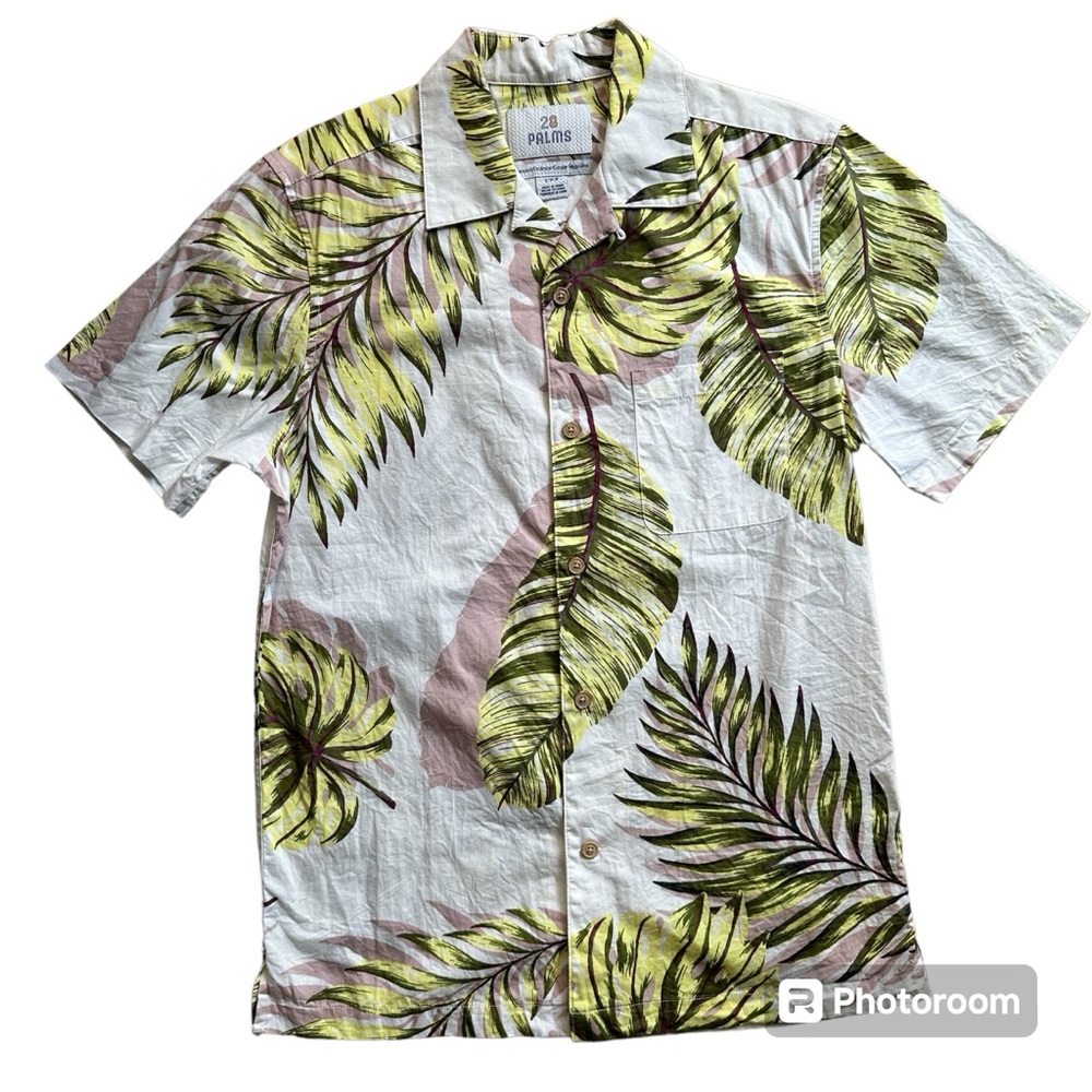 Men's 28 Palms White Floral Short Sleeve Button Up Size Small